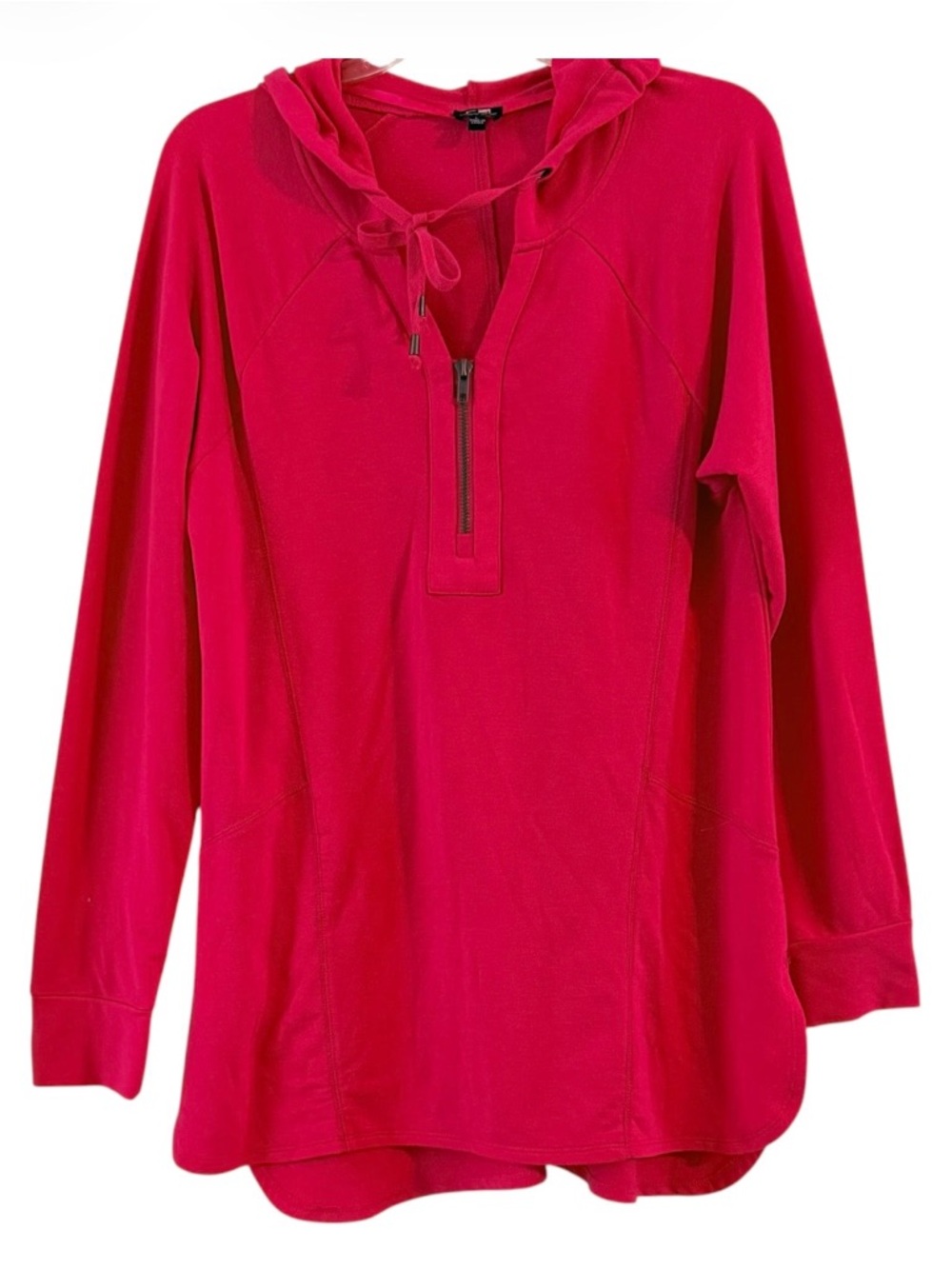 Cable & Gauge Fuchsia Pullover Hoodie Quarter Zip Side Slit Tunic Size L